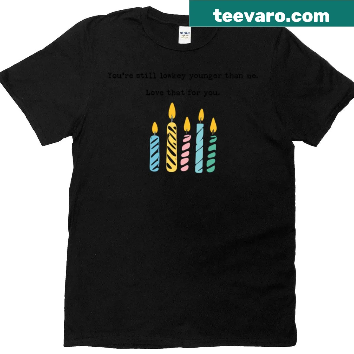 Birthday T-shirt with cheerful candle design for celebrations — on a men's t-shirt