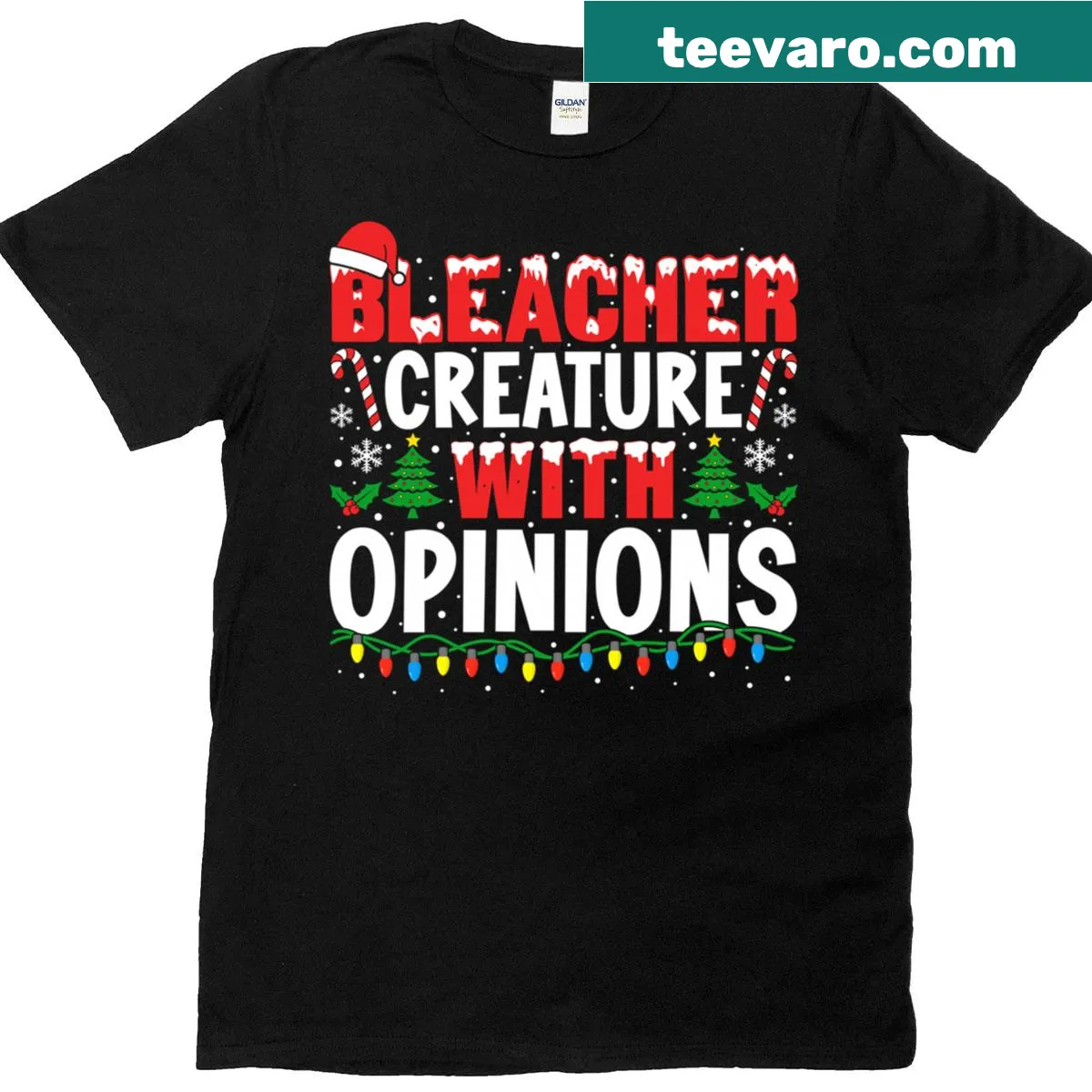 Funny T-shirt for sports fans with 'Bleacher Creature With Opinions' text — on a men's t-shirt