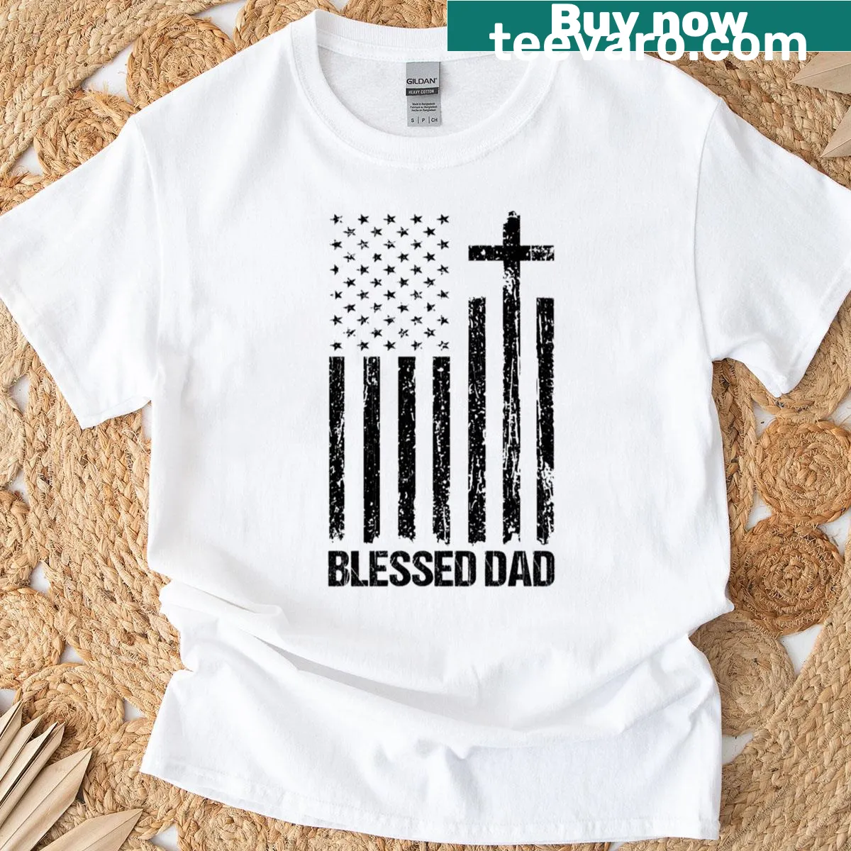 Blessed Dad t-shirt featuring a cross design and heartfelt text — on a men's t-shirt