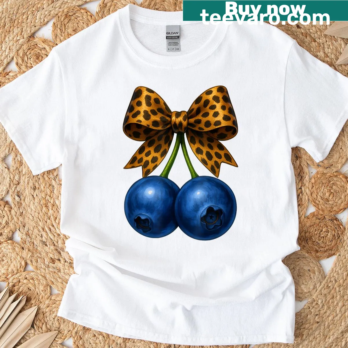 Funny cartoon leopard design with blueberries on a T-shirt — on a men's t-shirt