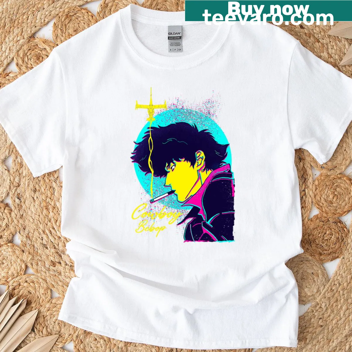 Anime bounty hunter graphic on a casual T-shirt — on a men's t-shirt