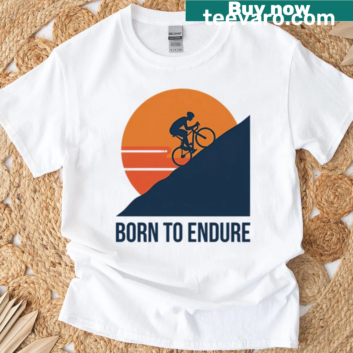 Inspirational cycling t-shirt with 'Born To Endure' motivational text — on a men's t-shirt
