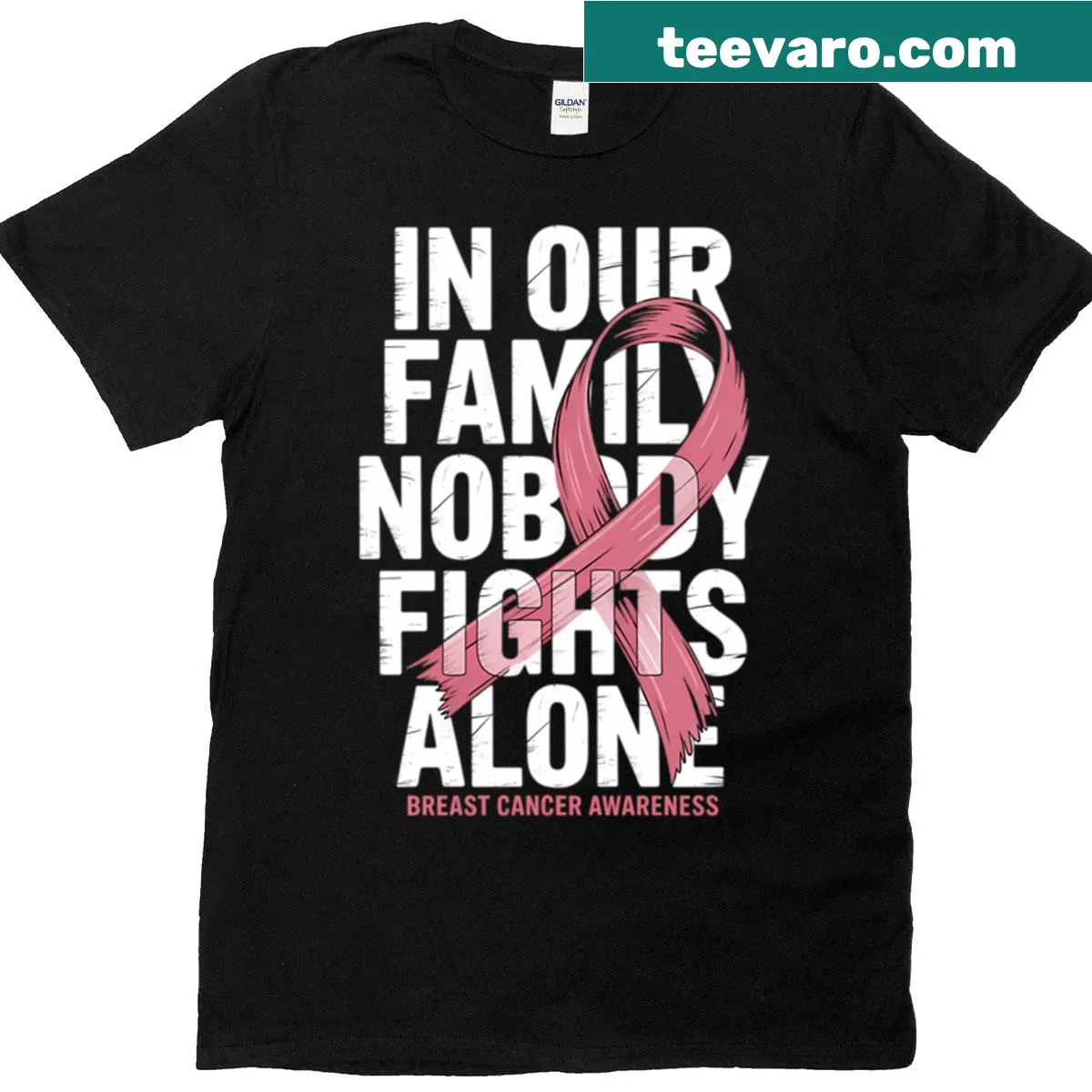 T-shirt with pink ribbon design promoting breast cancer awareness — on a men's t-shirt