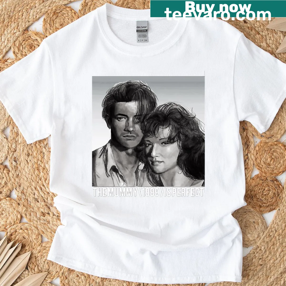 Oversized T-shirt featuring The Mummy illustration with Brendan Fraser — on a men's t-shirt