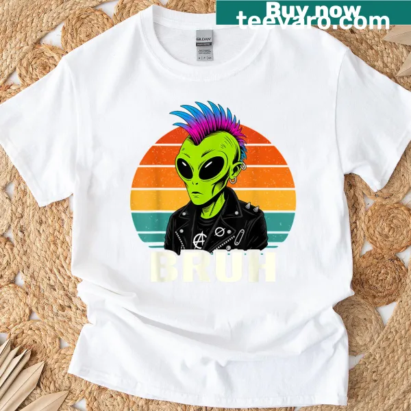 Funny retro T-shirt featuring the Bruh meme and space theme