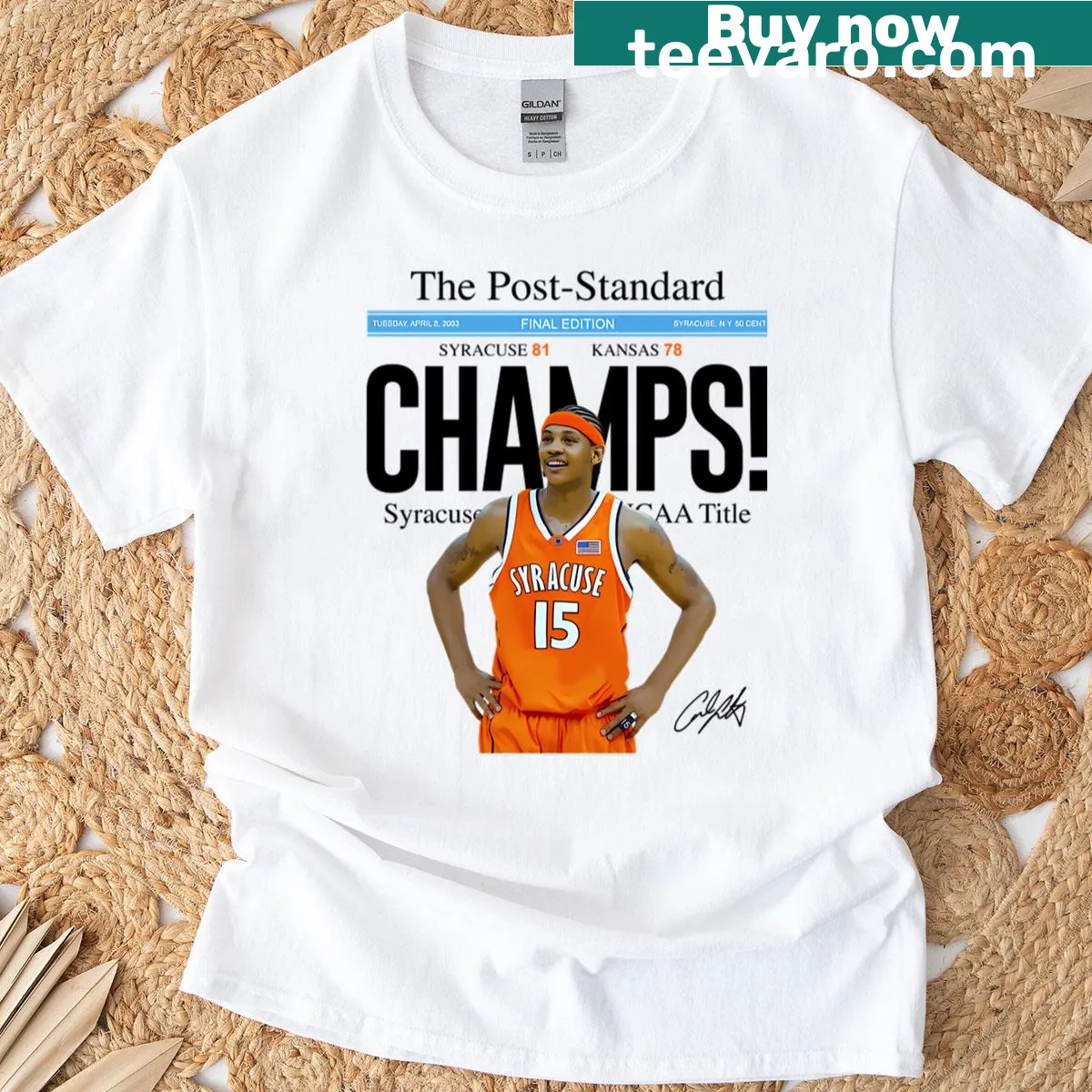 T-shirt featuring Carmelo Anthony's name in a sporty design — on a men's t-shirt