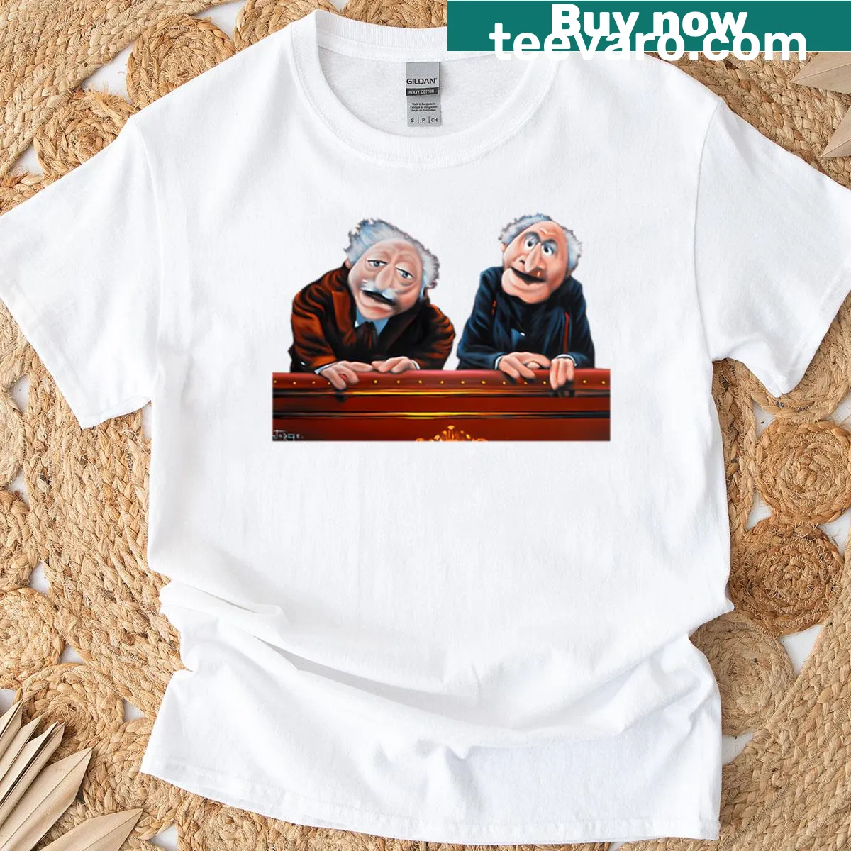 Vintage cartoon comedy design featuring puppets illustrated on a t-shirt — on a men's t-shirt