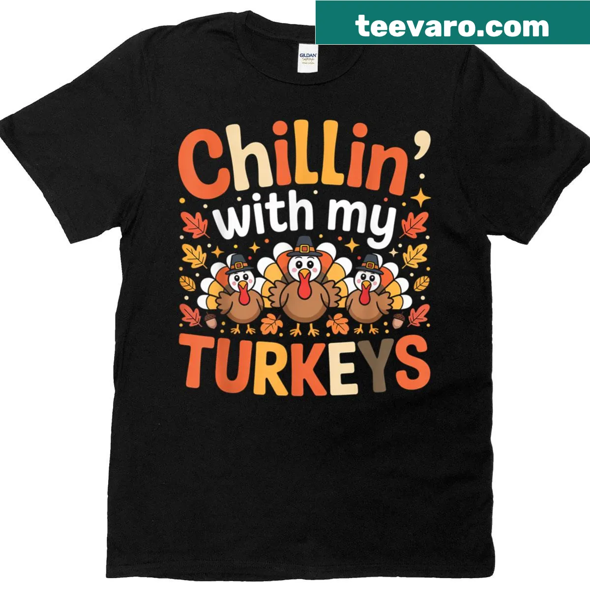 Funny Thanksgiving shirt with turkeys and playful text design — on a men's t-shirt