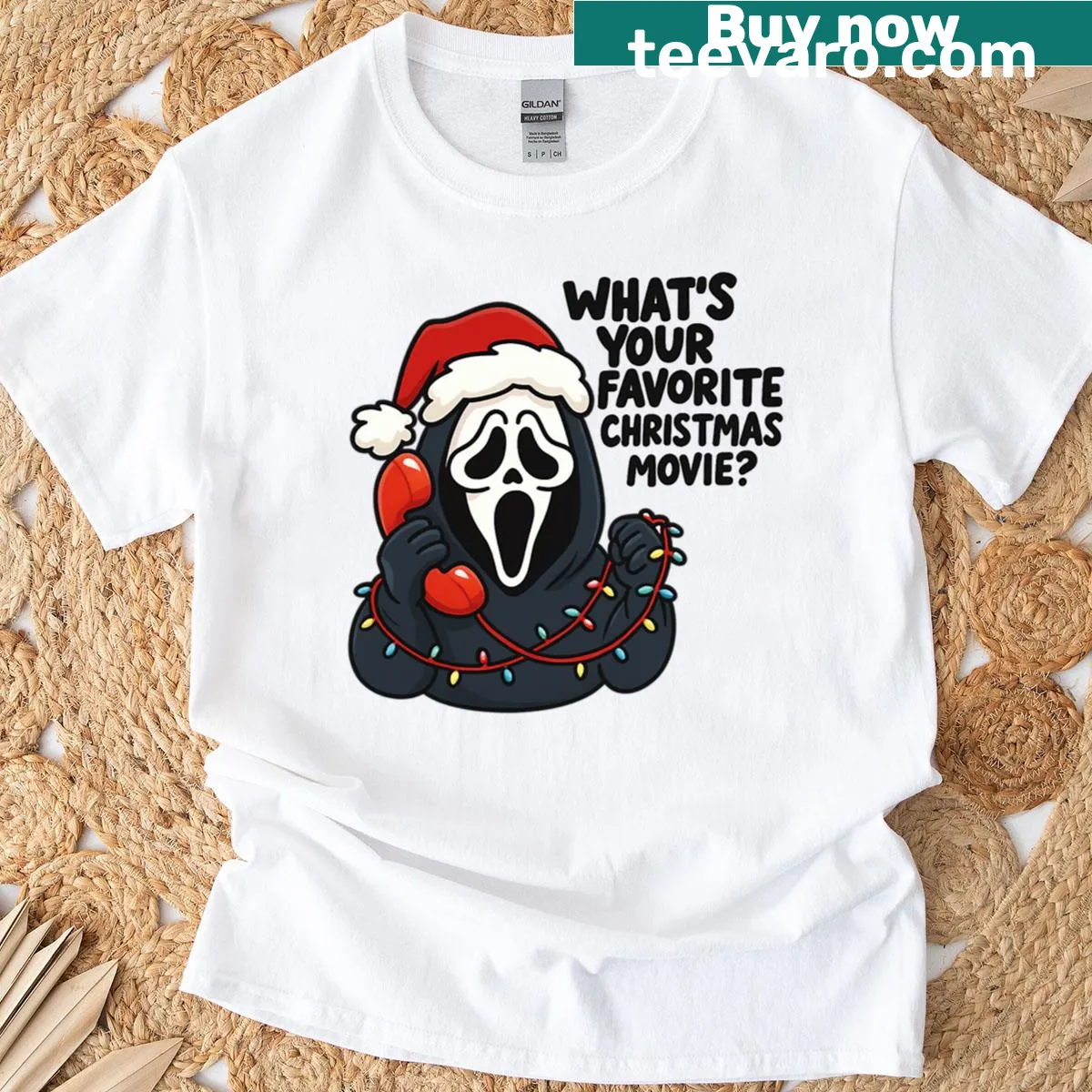 Ghostface horror graphic T-shirt for Christmas — on a men's t-shirt