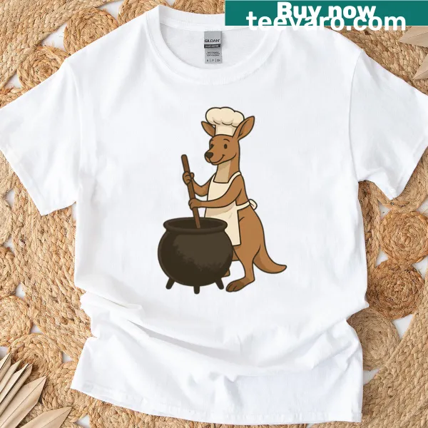 Cute cartoon kangaroo chef graphic on a T-shirt