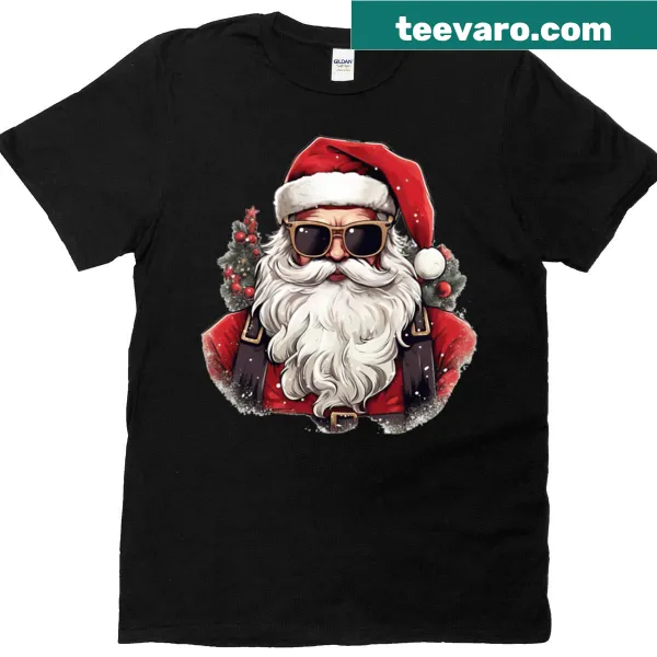 Santa Claus wearing sunglasses graphic t-shirt