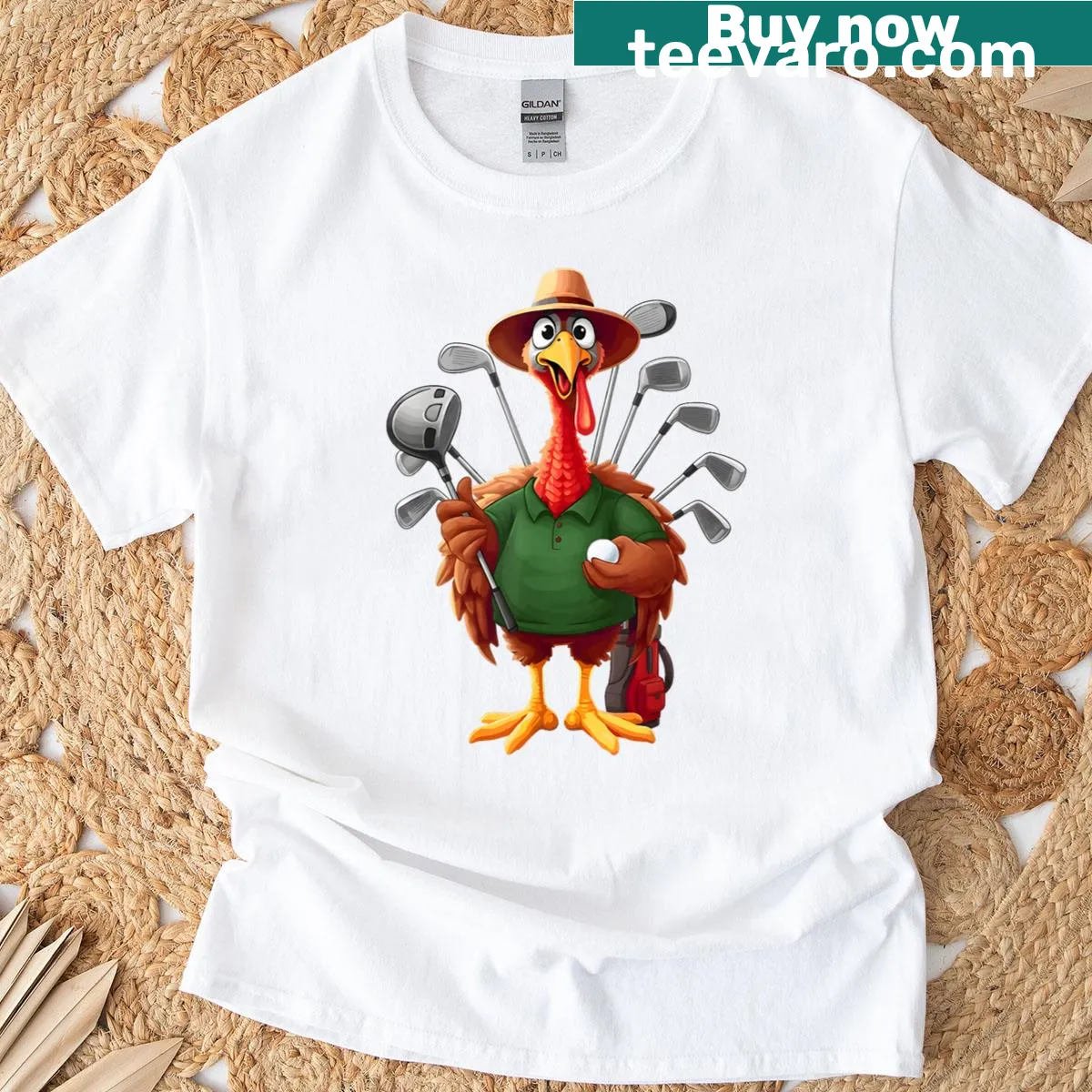 Turkey golfing graphic on a t-shirt for Thanksgiving — on a men's t-shirt