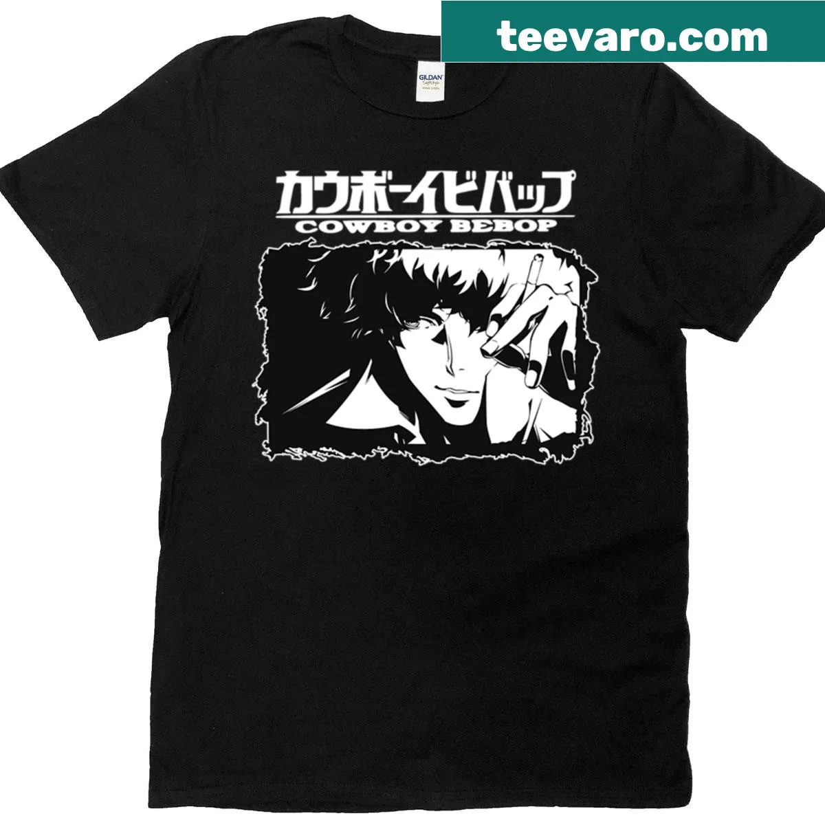 Illustrative t-shirt inspired by Cowboy Be Bop anime — on a men's t-shirt