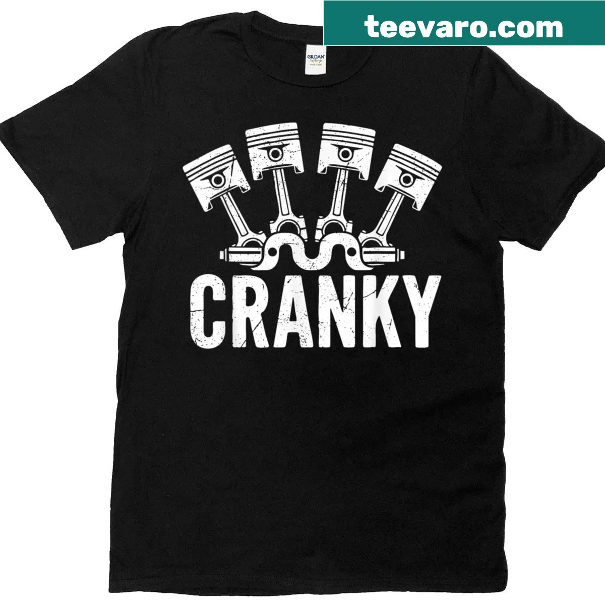 Funny t-shirt for mechanics with a humorous saying about crankiness — on a men's t-shirt
