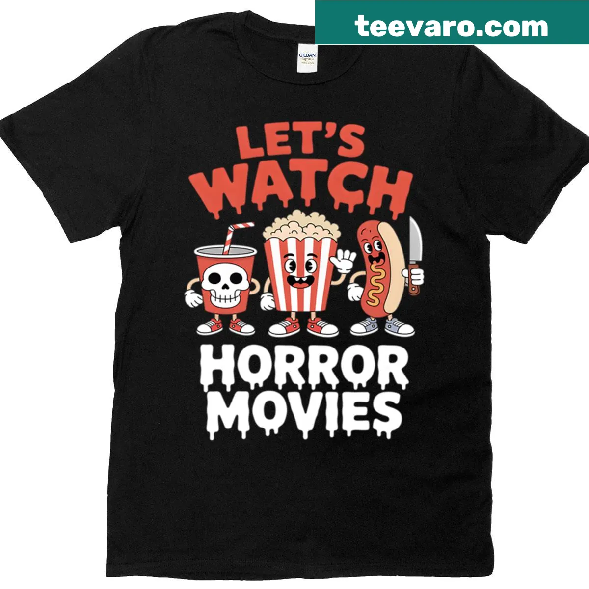 Funny Halloween shirt with text about watching horror movies. — on a men's t-shirt