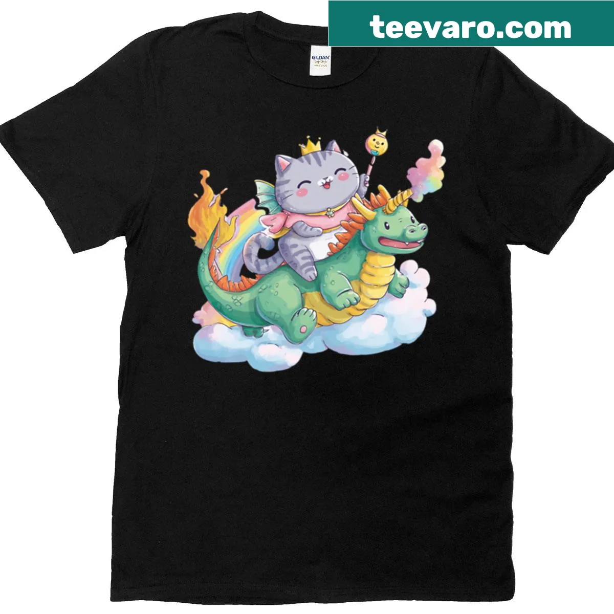 Cute cat princess riding a dragon on a t-shirt — on a men's t-shirt