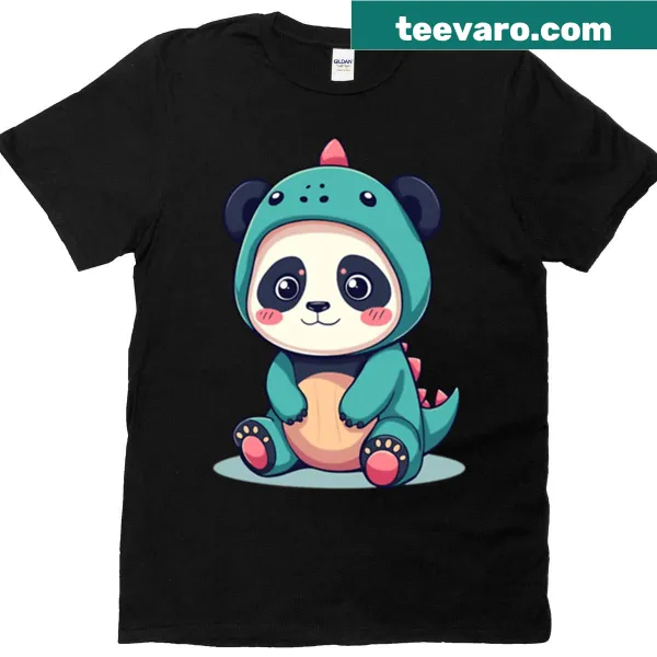 Illustration of a cute panda in a dinosaur costume on a t-shirt