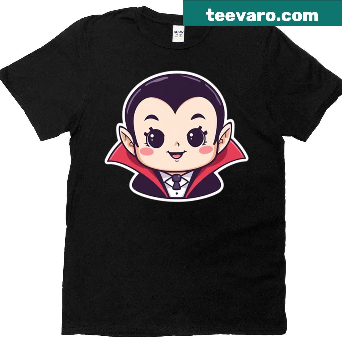 Kawaii vampire illustration on a Halloween-themed t-shirt for kids — on a men's t-shirt