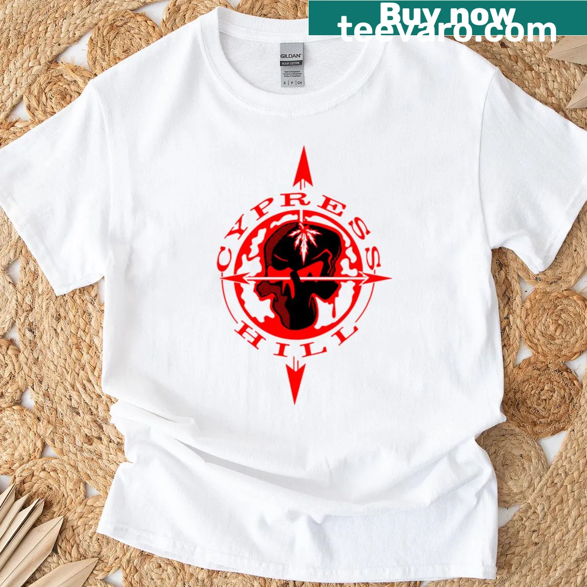 Illustrated Cypress Hill Skull Compass T-shirt — on a men's t-shirt