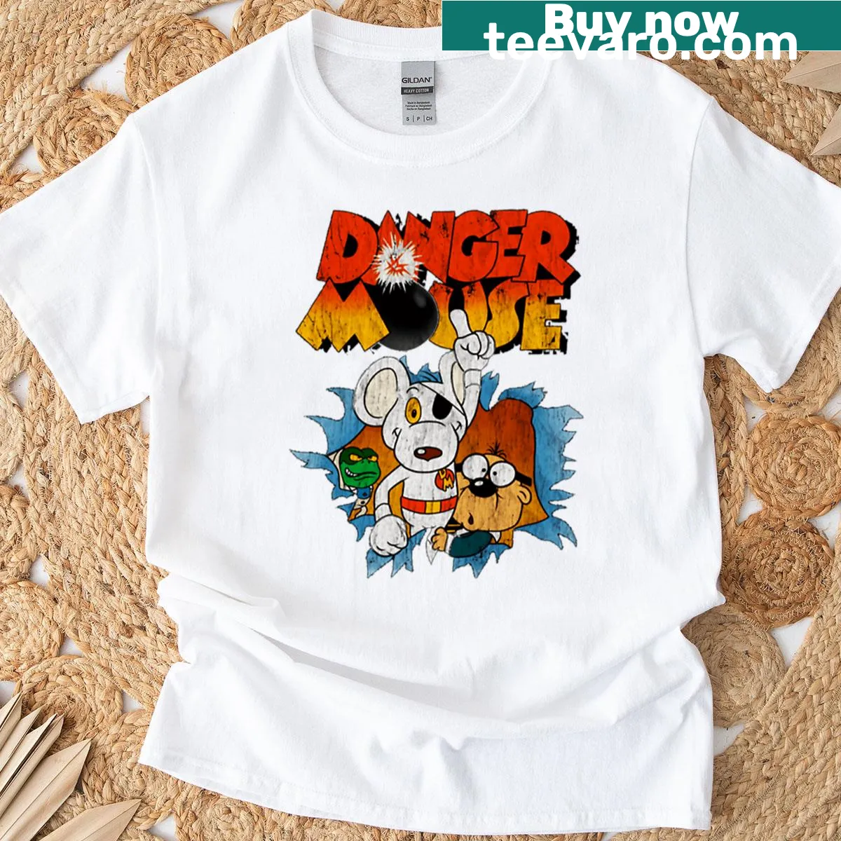 T-shirt featuring Danger Mouse in a playful cartoon style — on a men's t-shirt