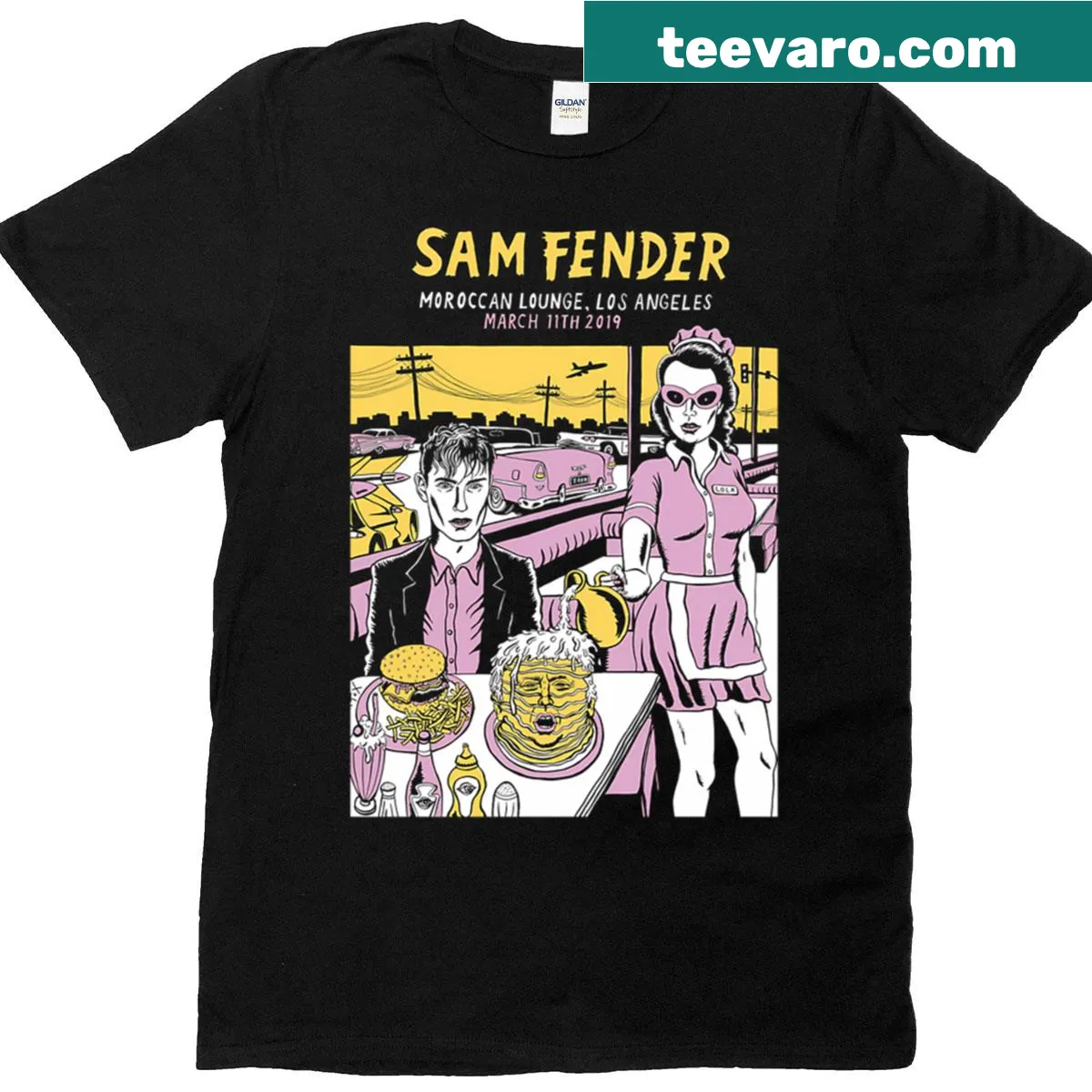 Bold t-shirt featuring dark party themed graphic — on a men's t-shirt