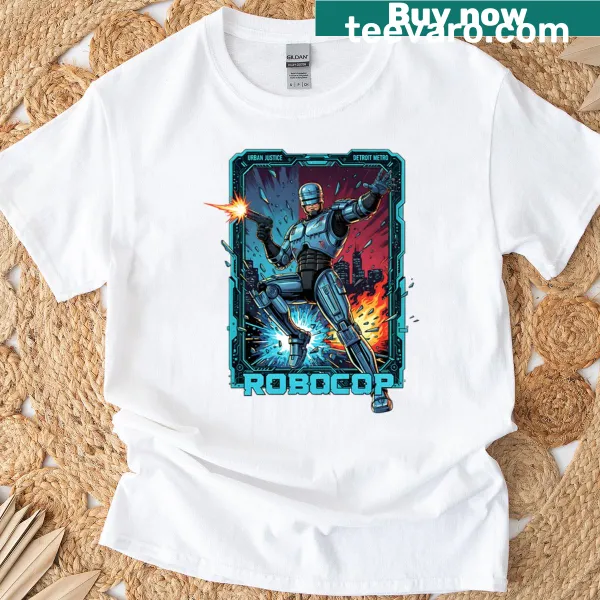 Edgy t-shirt featuring humorous digital art theft cop graphic.