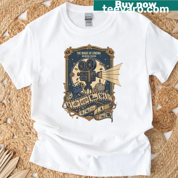 Inspirational 'Dream Bigger' quote for cinema lovers on a t-shirt