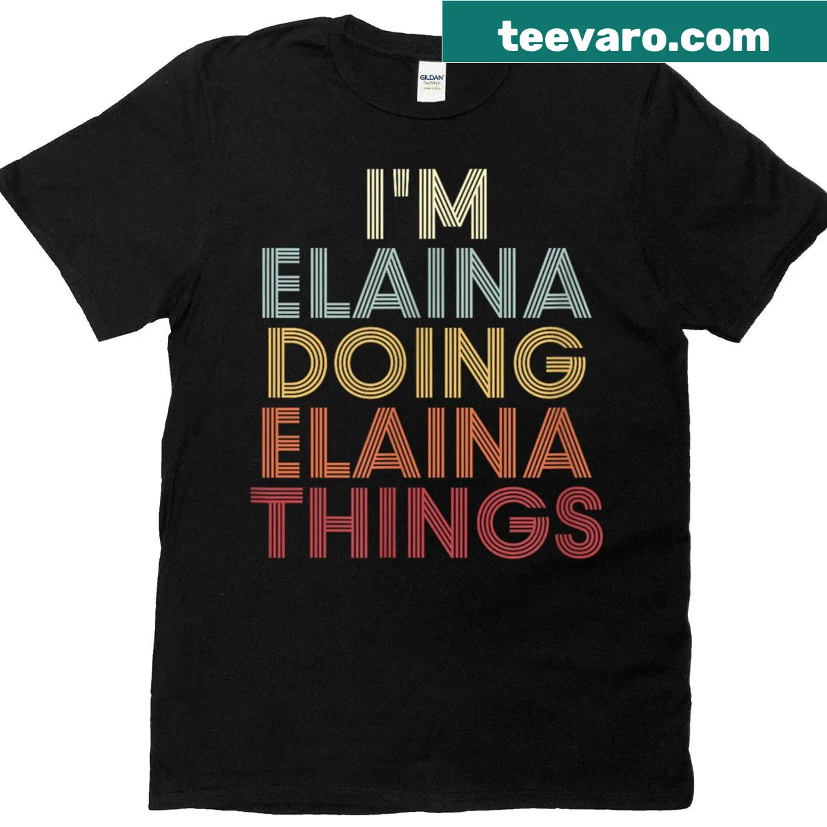 Personalized Elaina name T-shirt featuring elegant text design — on a men's t-shirt