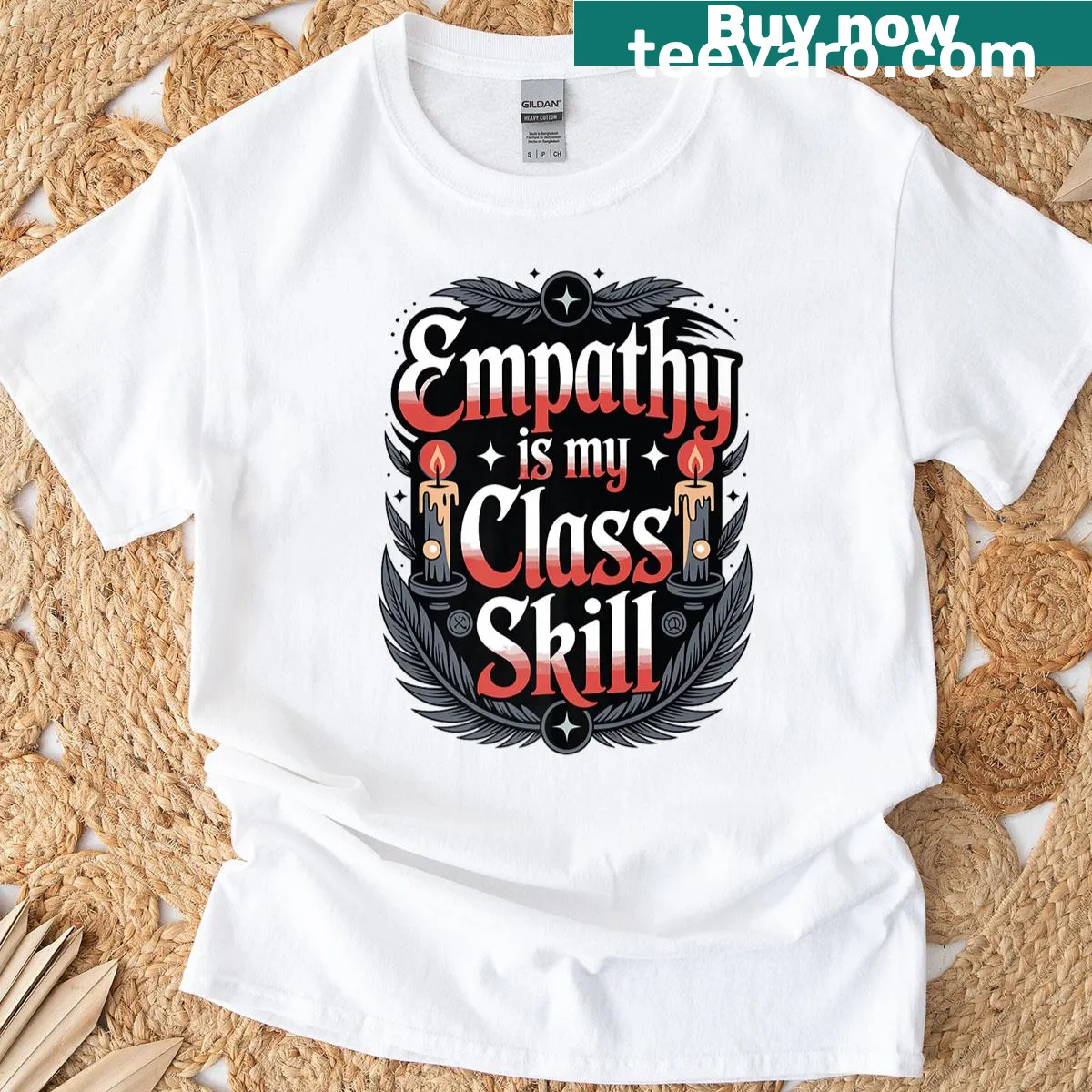 Funny RPG cleric healer shirt featuring the phrase Empathy Is My Class Skill — on a men's t-shirt