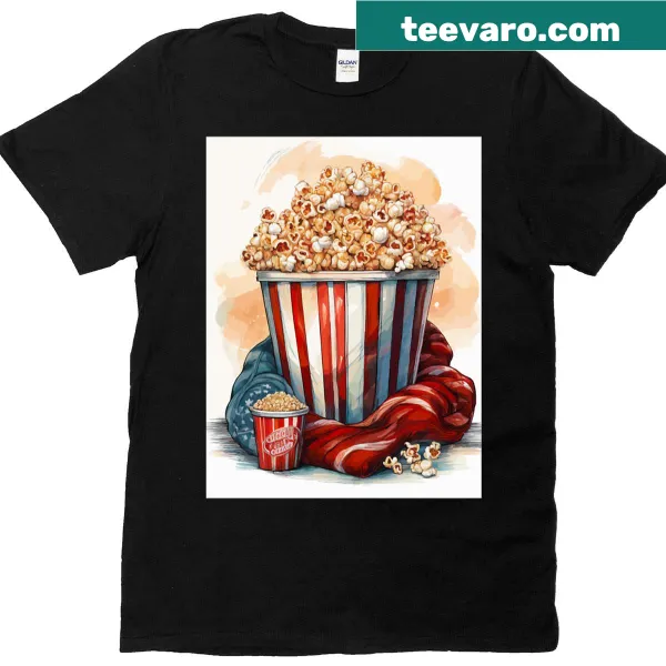 Illustrative T-shirt celebrating cozy movie nights with a charming design