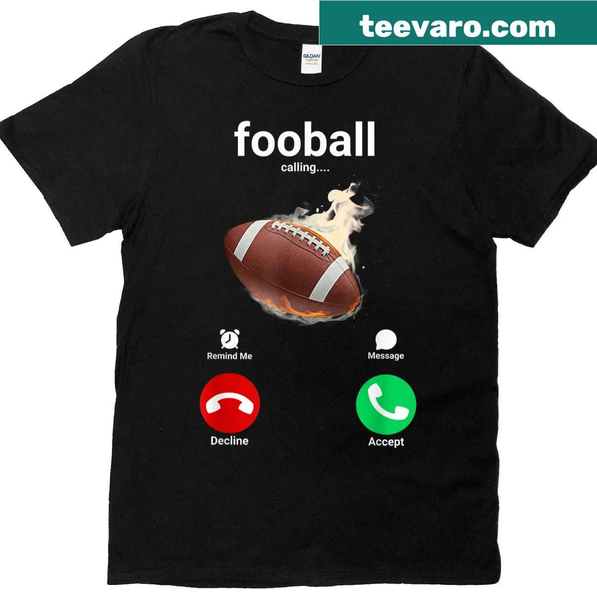 Funny T-shirt with misspelled 'Fooball Calling Football' phrase — on a men's t-shirt