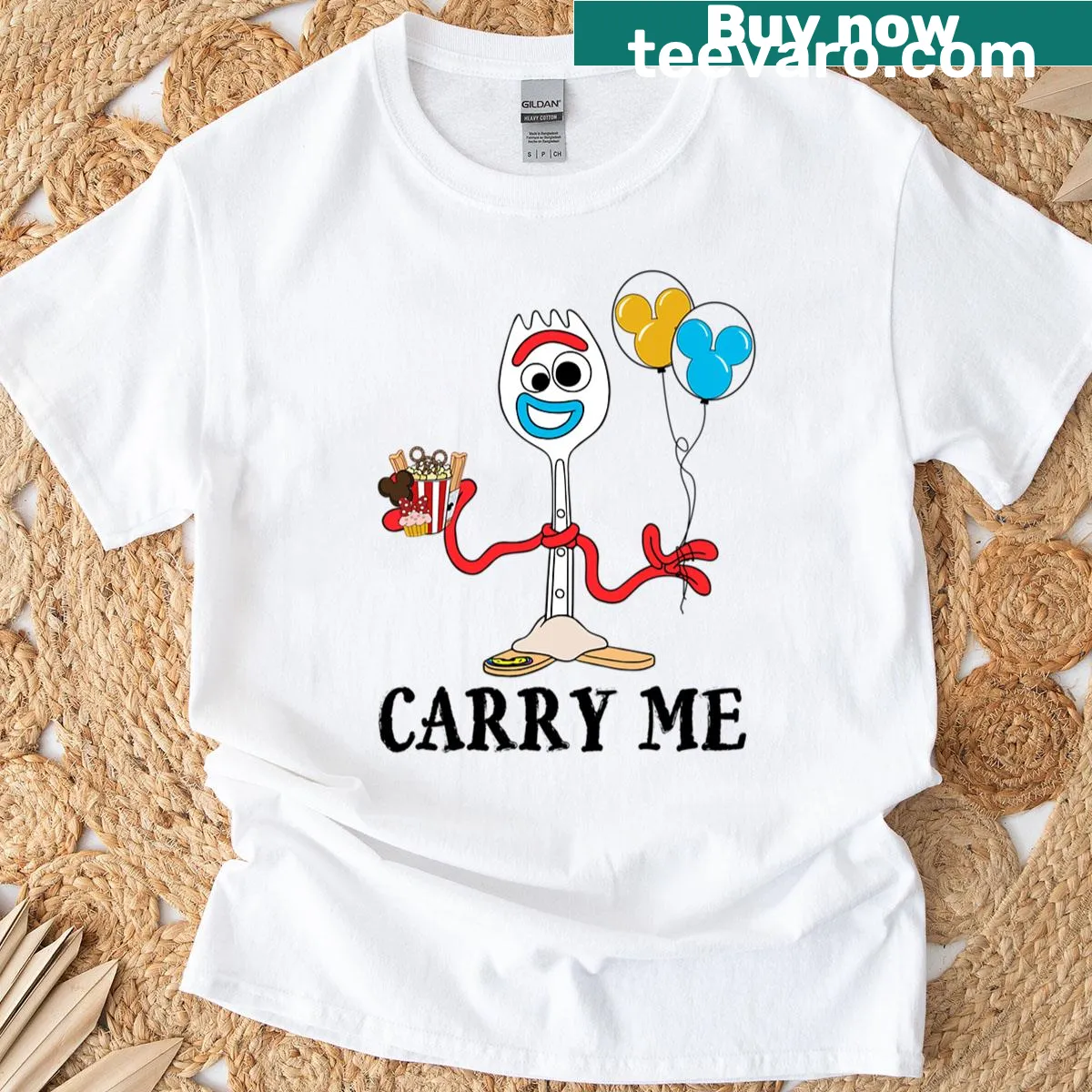 Whimsical Forky T-shirt with cheerful character and text — on a men's t-shirt