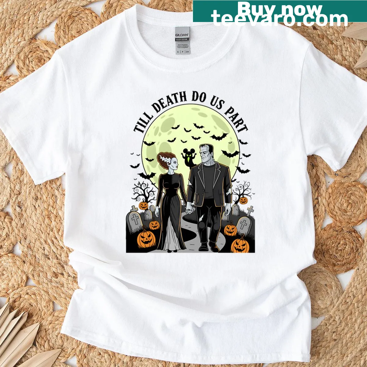 Halloween t-shirt featuring a graphic of Frankenstein's Monster — on a men's t-shirt