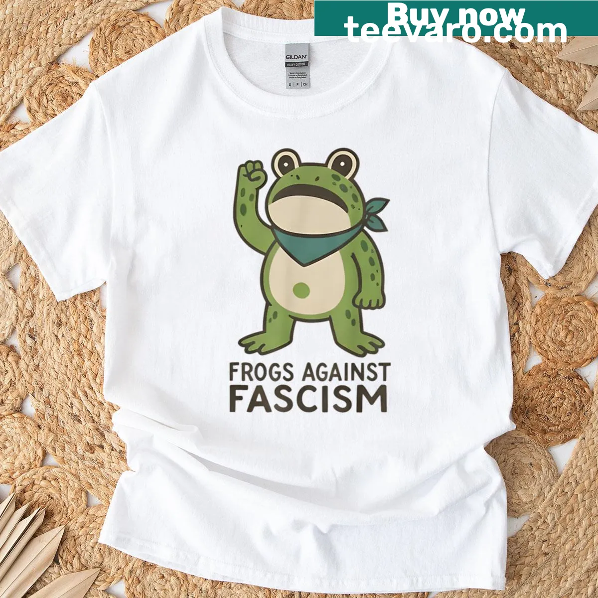 Frog themed activist t-shirt with a humorous take on fascism — on a men's t-shirt