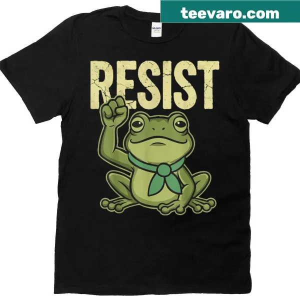 Cartoon frog holding a protest sign that says 'Frogs Against Fascism'