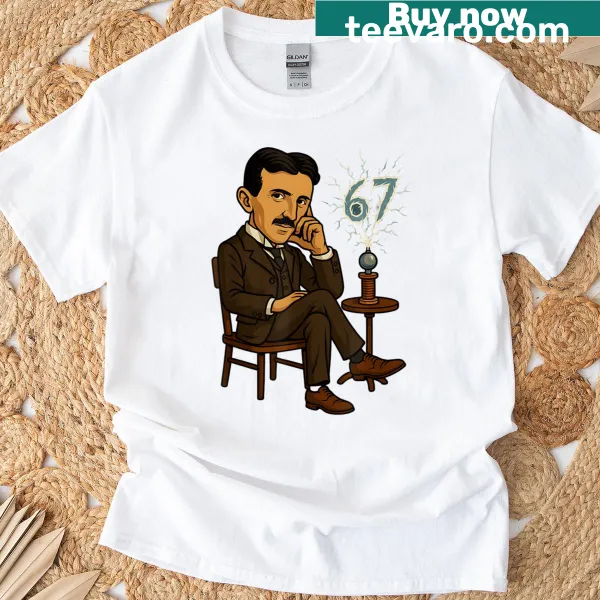 Humorous teacher T-shirt with playful design featuring number 67