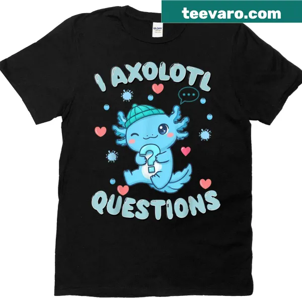 Cute axolotl-themed T-shirt with funny questions for kids