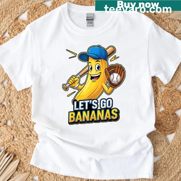 Playful T-shirt for boys with 'Let's Go Bananas' slogan and banana graphic.