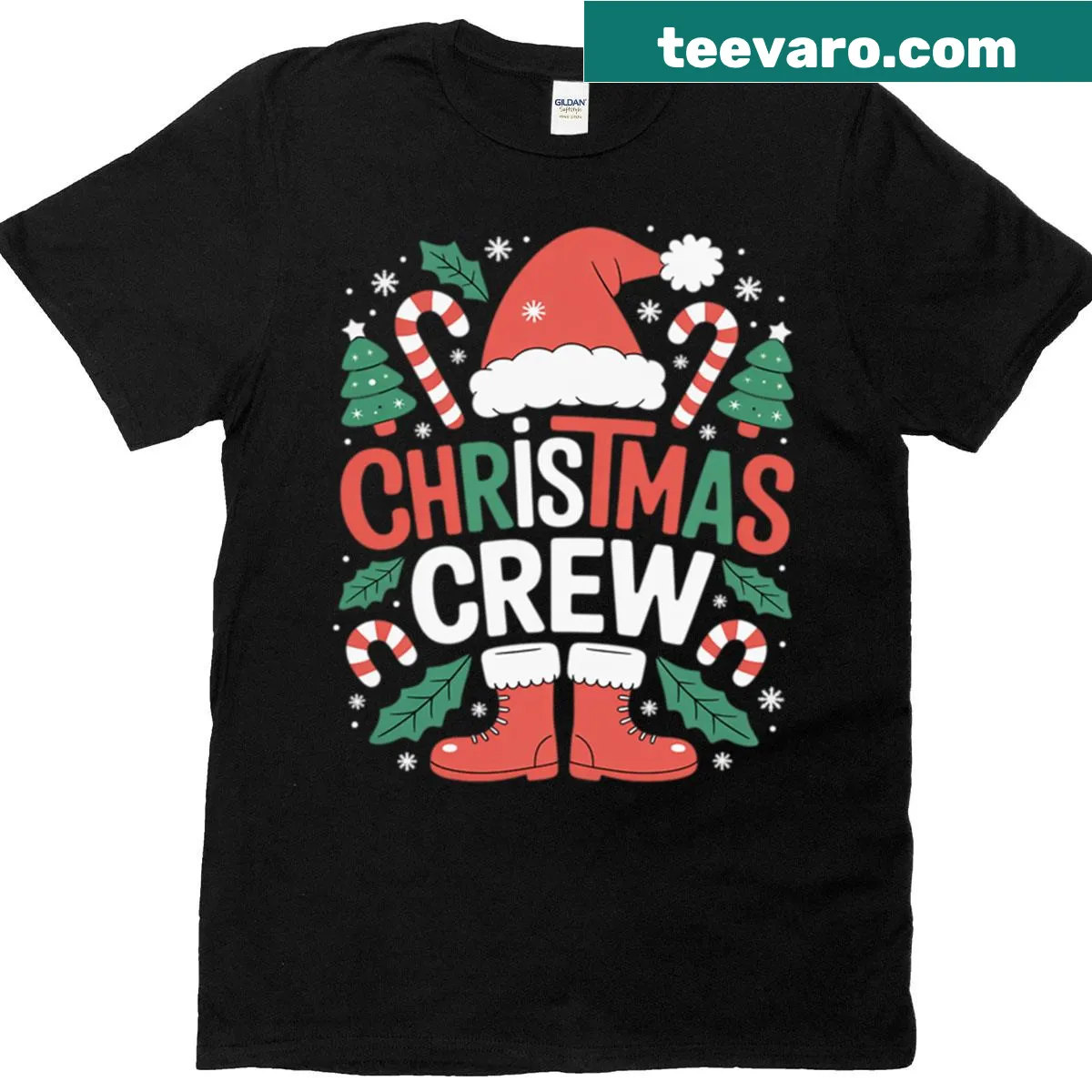 Christmas-themed t-shirt with Santa and festive graphics — on a men's t-shirt