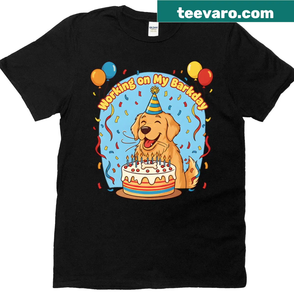 Cute dog birthday t-shirt with humorous Barkday design — on a men's t-shirt
