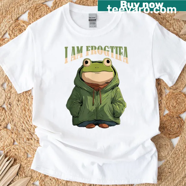Funny frog meme T-shirt with 'I Am Frogtifa' design