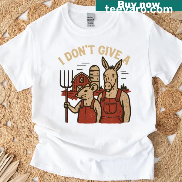 Vintage-style farmer T-shirt with American Gothic humor