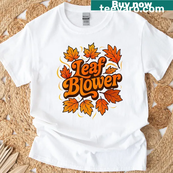 Couple Halloween T-shirt featuring a funny leaf blower illustration