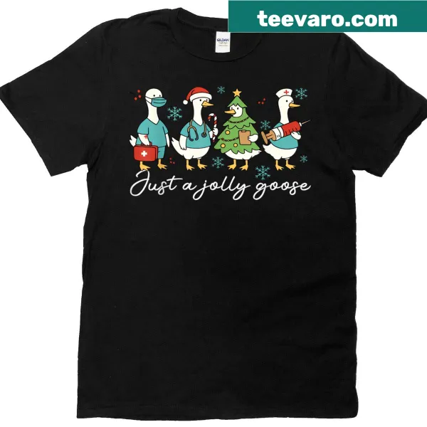 Christmas t-shirt featuring a cute nurse goose illustration