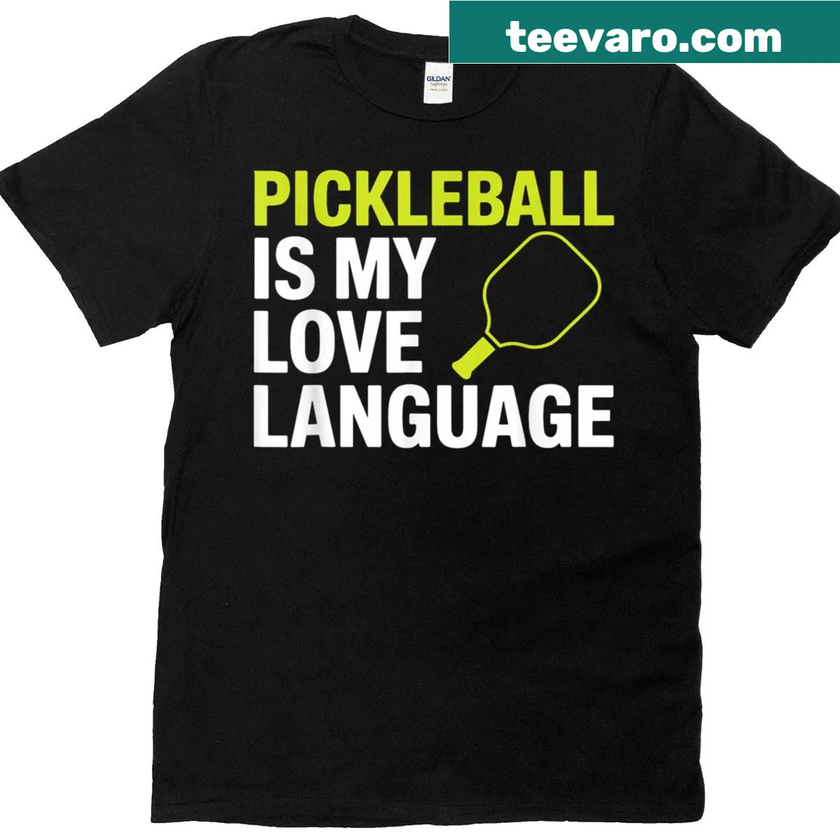 Funny pickleball love language graphic on t-shirt — on a men's t-shirt