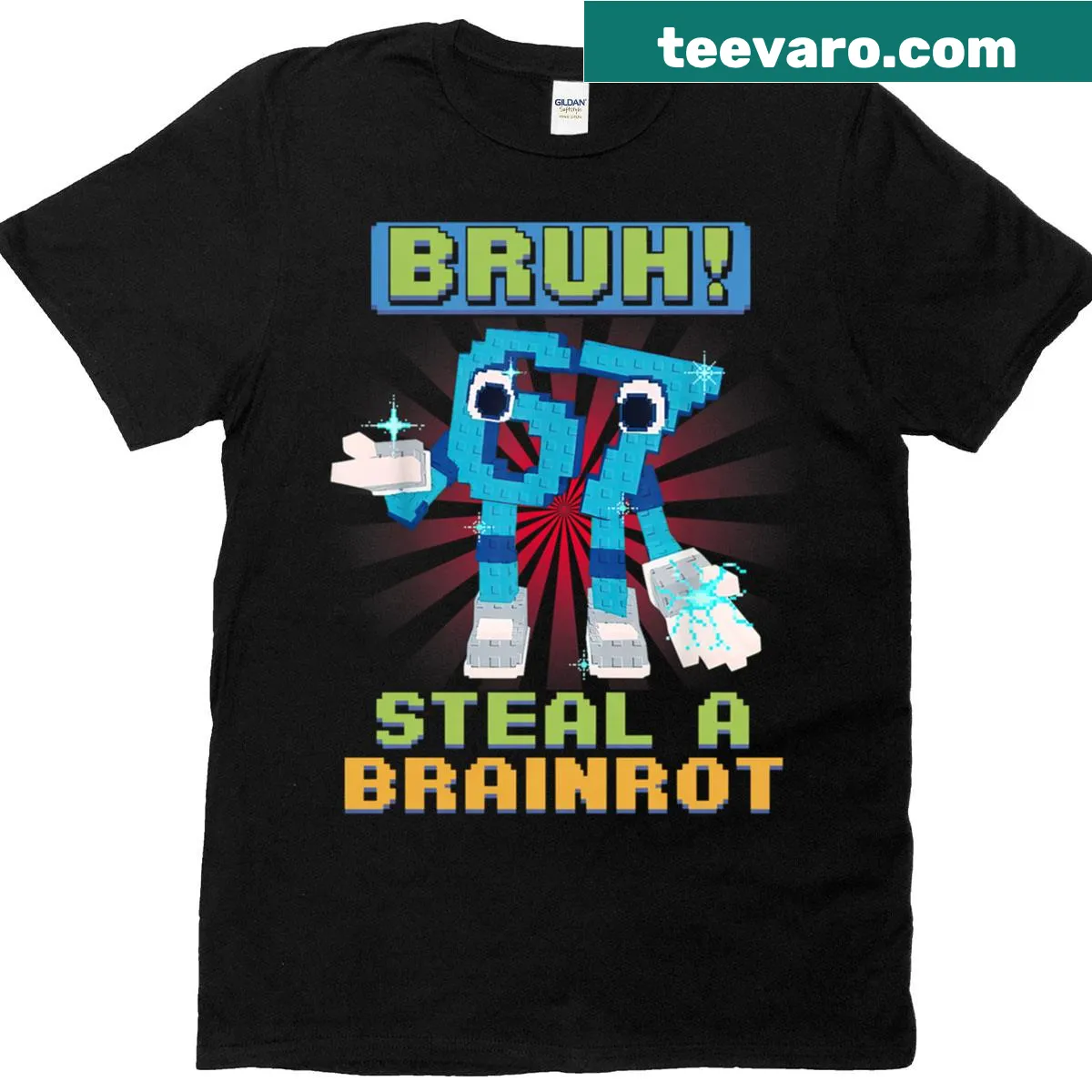 Pixelated graphic meme design on a humorous T-shirt — on a men's t-shirt