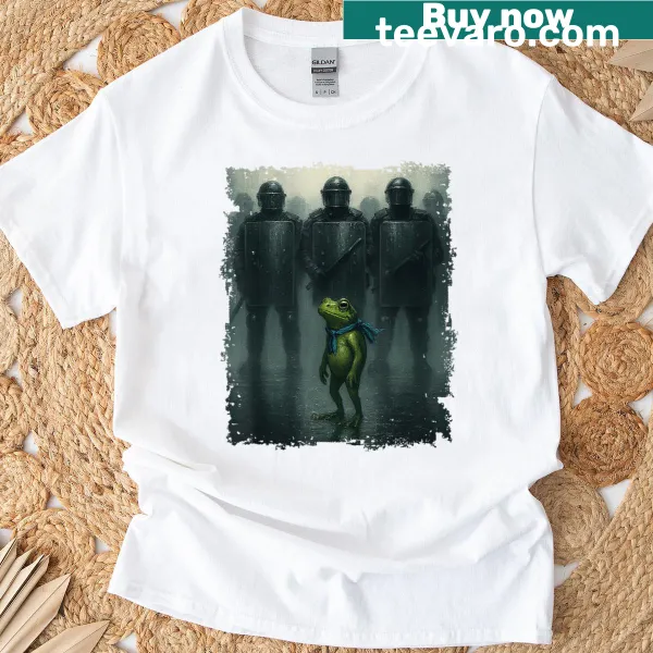 Cartoon frog protest design on a funny T-shirt