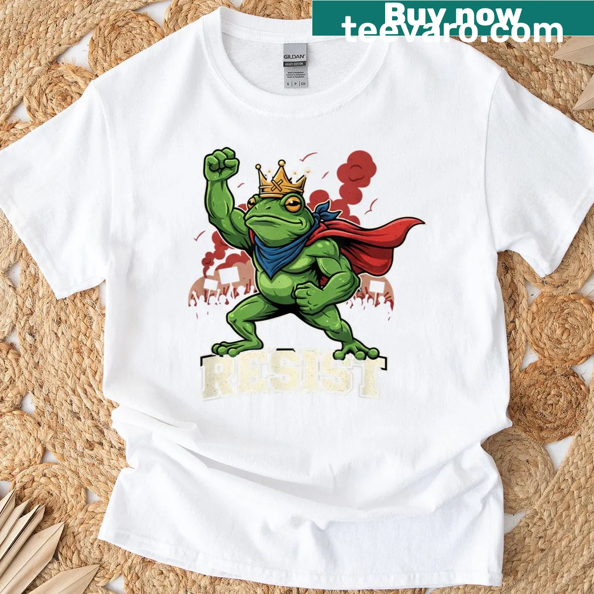Frog illustration with text 'No Kings In America' T-shirt — on a men's t-shirt