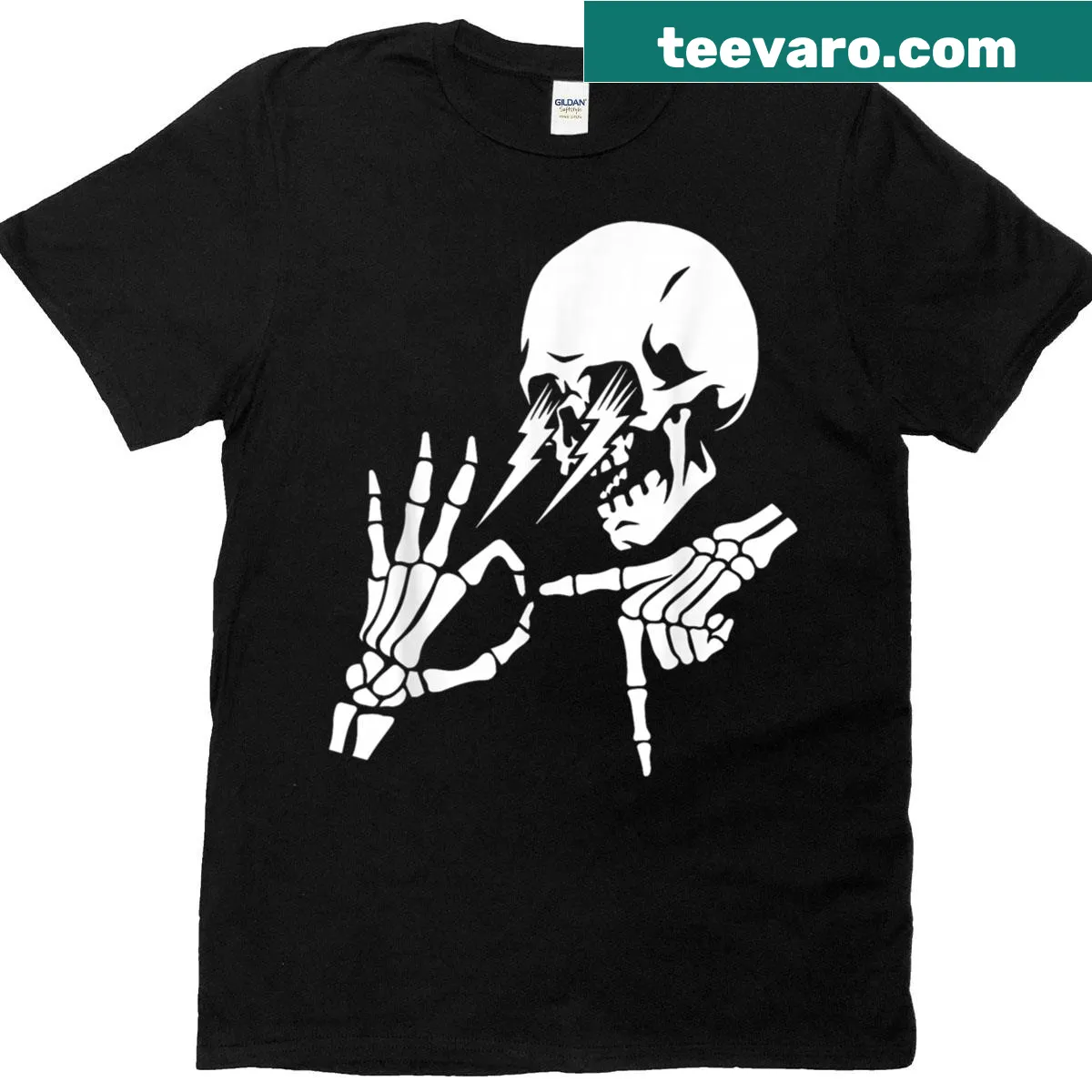 Humorous skeleton meme t-shirt for Halloween featuring 6 and 7 — on a men's t-shirt