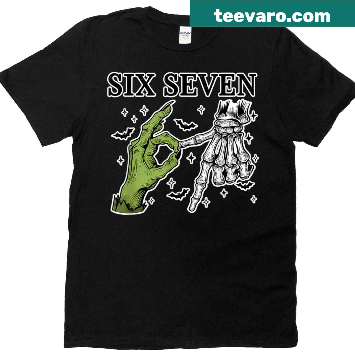 Funny Halloween t-shirt with meme witch skeleton graphic — on a men's t-shirt